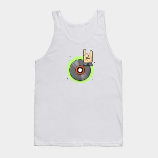 Vinyl Disk Music with Metal and Rock Hand Music Cartoon Vector Icon Illustration Tank Top